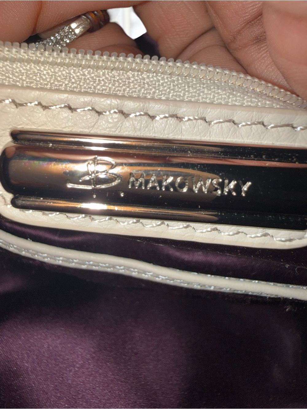 B. Makowsky Whitney Gold Shimmer Snakeskin Embossed Leather Satchel Bag - Picture 11 of 12